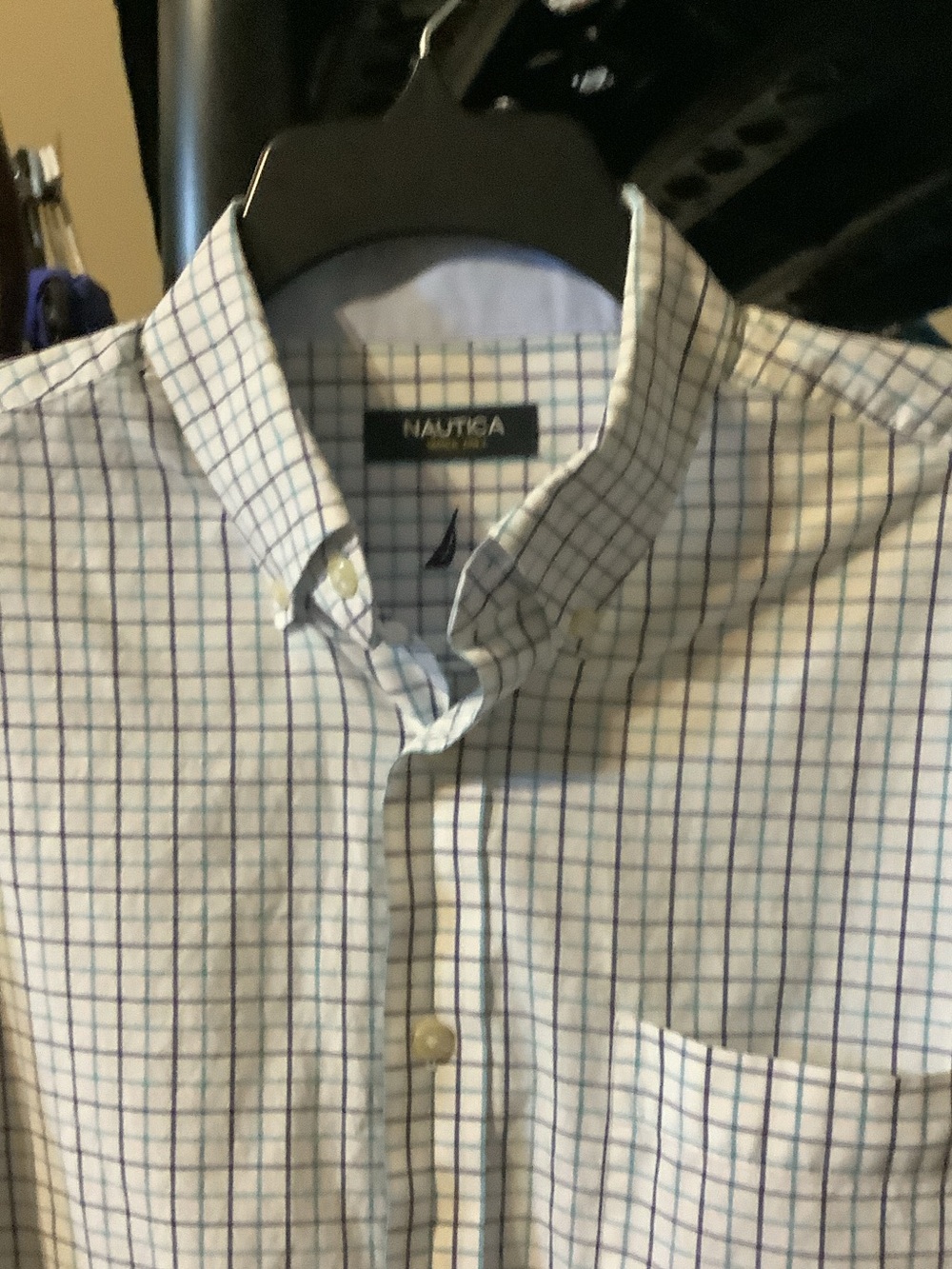 Nautica White Button-Down‎ Shirt with Windowpane plaid